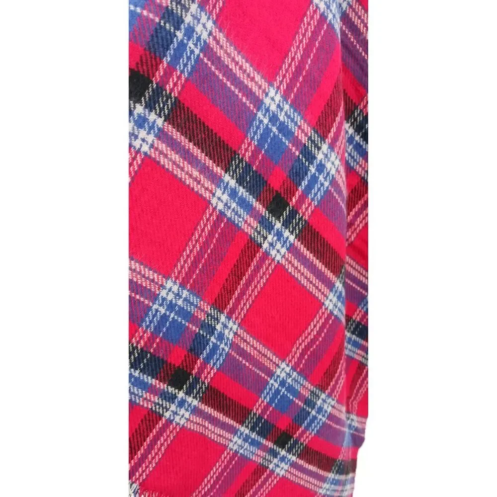 Reversible Plaid Houndstooth Blanket Scarf Fringe Trim Oversized Wrap Scarf